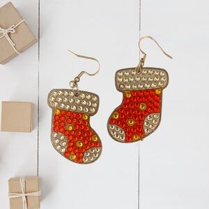Festive Hand Crafted Stocking Earrings with Red,Gold and Silver Accents